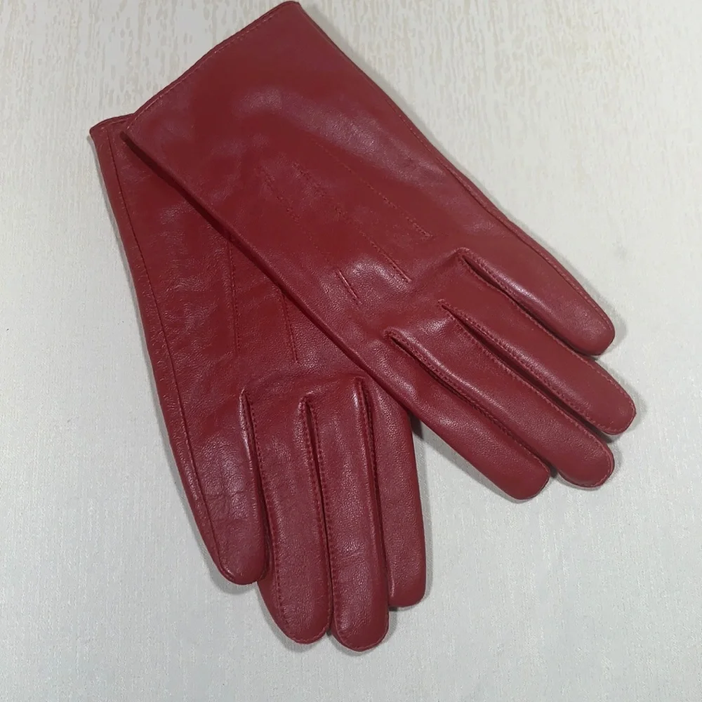 Ladies Red Leather & BlackPigskin Gloves-S/M